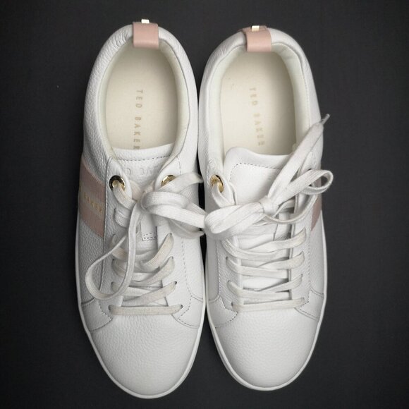Ted Baker Ladies Size 8 Cushion Insole White w/ Pink Accent Leather Sneakers - Picture 6 of 8